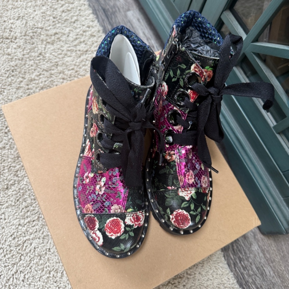 Zadig & Voltaire NIB Joe Patch Floral Leather Studded Leather Combat Boot 38 7.5 - Picture 3 of 6